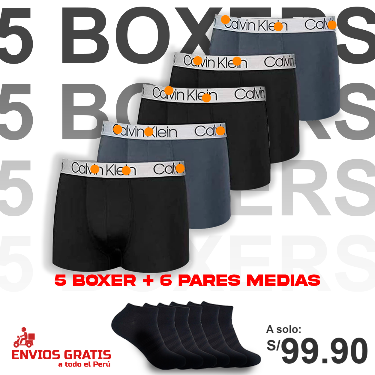 5 Boxer doble forro + 6 pares de medias